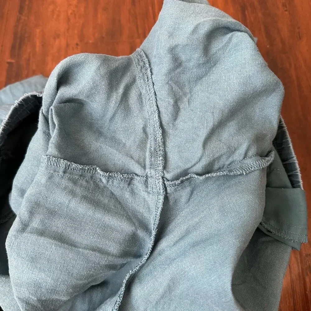 QUINCE Pants Mineral Blue Relaxed European Linen Wide Leg Drawstring